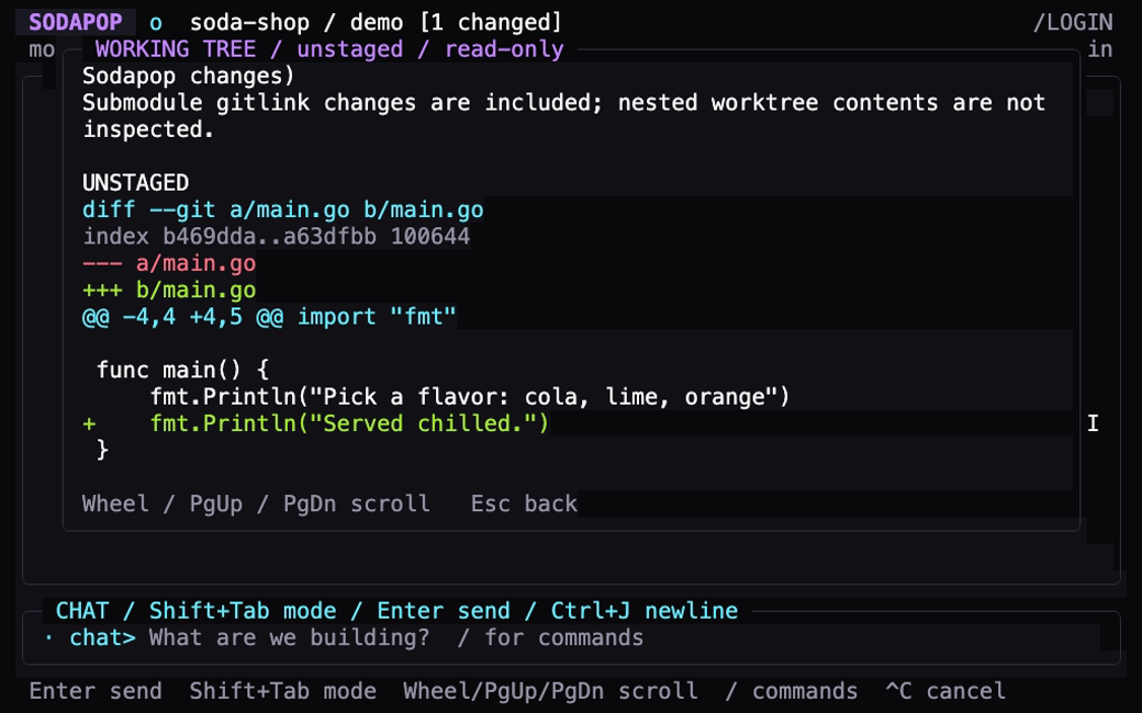 A clearer view of changes: the Sodapop terminal interface